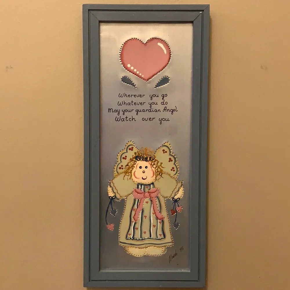 Hand Painted Decorative Framed Tin with Angel